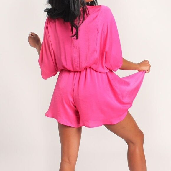 Pink Kimono Romper Magenta - Picture 2 of 2
